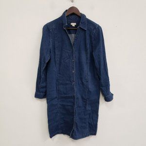 J Jill Womens Denim Chambray Dress Size M Button Up, Long Sleeve, Pockets